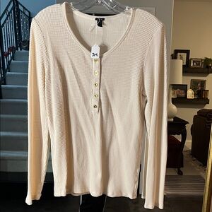 J. Crew Cream Long Sleeve Waffle Knit Top